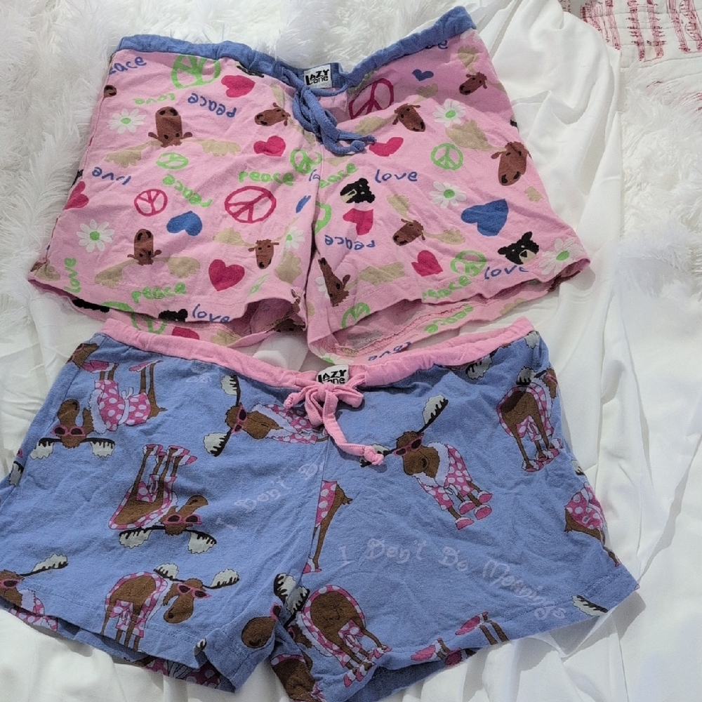 Lazy One 2 Pairs Junior Size Large Pink and Purple Pajama Shorts